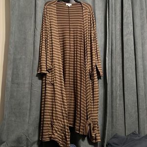LulaRoe Sarah/Duster Cardigan. Brown on Brown Stripes. Medium